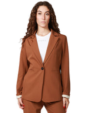 GIACCA DONNA SOUVENIR TABACCO MONOPETTO CON BOTTONE SINGOLO E COLLO REVER