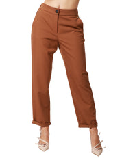 PANTALONE DONNA SOUVENIR TABACCO A VITA ALTA E GAMBA DRITTA