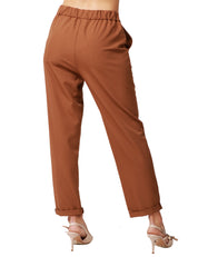 PANTALONE DONNA SOUVENIR TABACCO A VITA ALTA E GAMBA DRITTA
