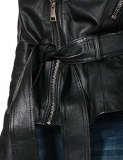 GIUBBOTTO CHIODO DONNA SOUVENIR NERO CON FUSCIACCA E MAXI COLLO 100% VERA PELLE