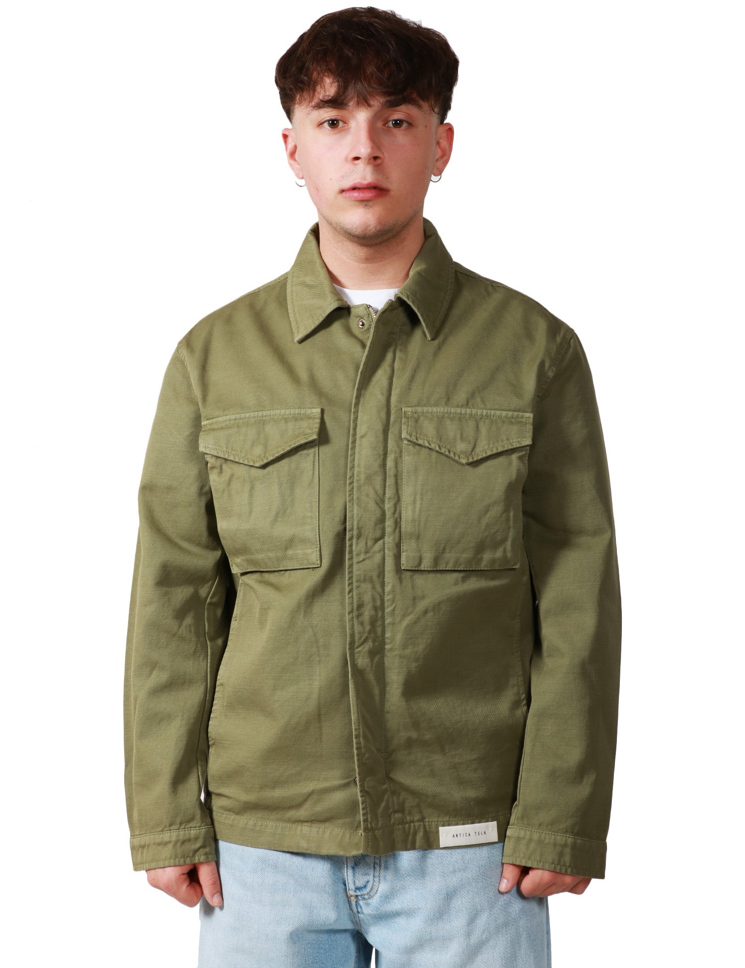 GIACCA UOMO TELA GENOVA BRENNO MILITARE IN COTONE CON COLLETTO E TASCHE SUL PETTO