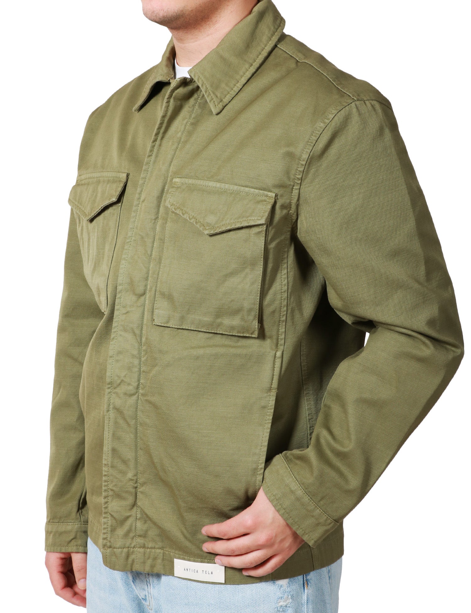 GIACCA UOMO TELA GENOVA BRENNO MILITARE IN COTONE CON COLLETTO E TASCHE SUL PETTO