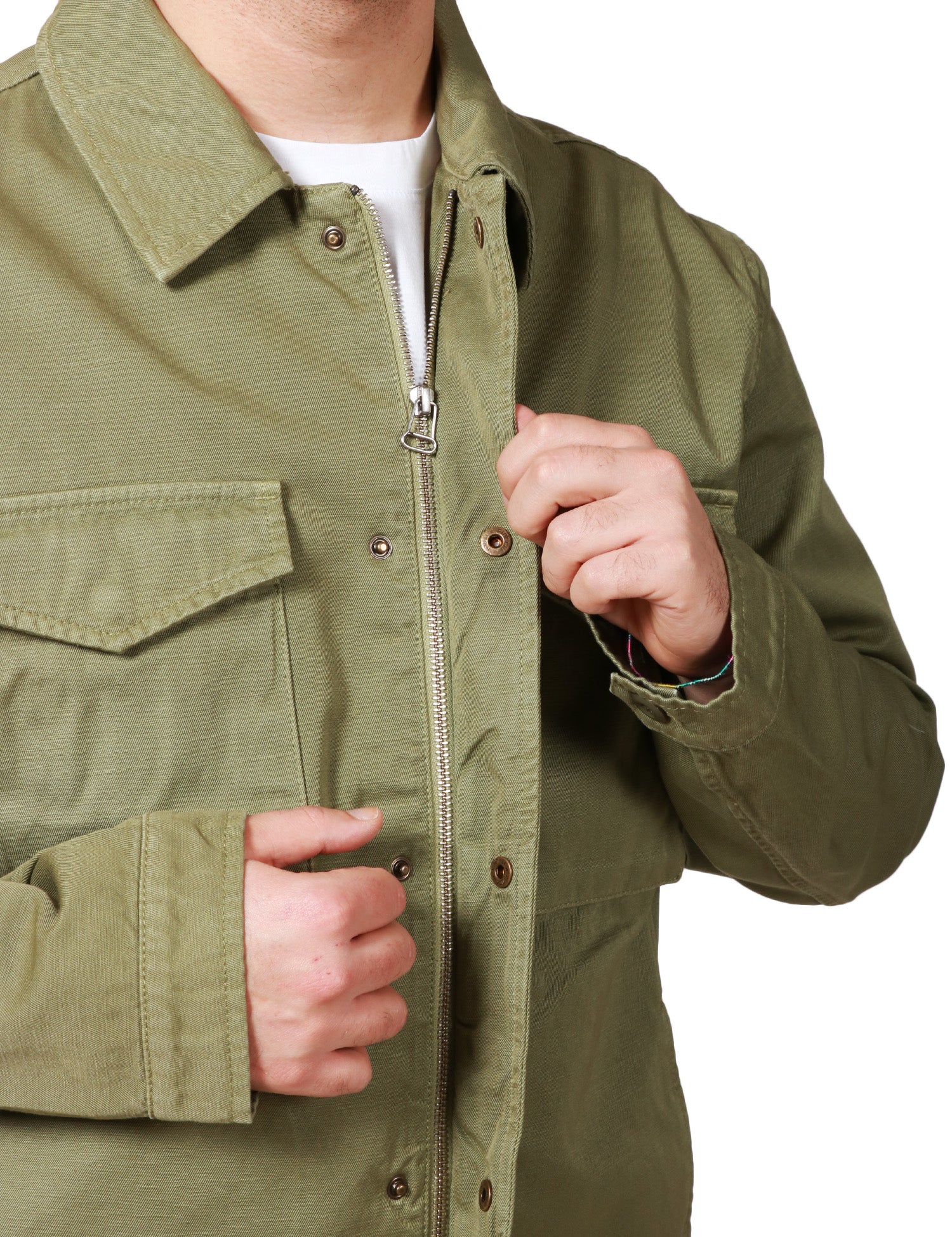 GIACCA UOMO TELA GENOVA BRENNO MILITARE IN COTONE CON COLLETTO E TASCHE SUL PETTO