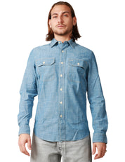 CAMICIA UOMO TELA GENOVA EMILIO BLUE CON TASCHE SUL PETTO 100% COTONE