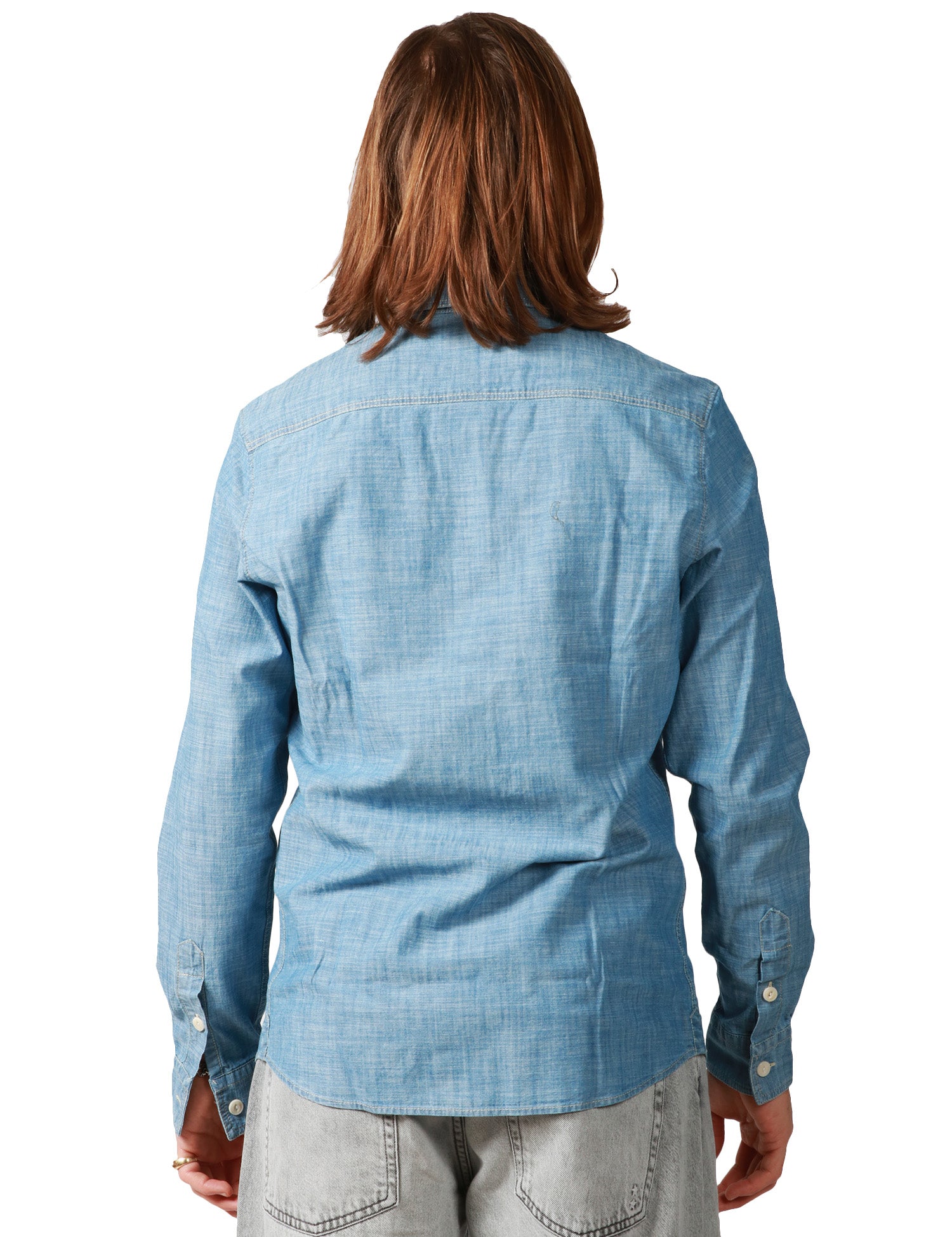 CAMICIA UOMO TELA GENOVA EMILIO BLUE CON TASCHE SUL PETTO 100% COTONE
