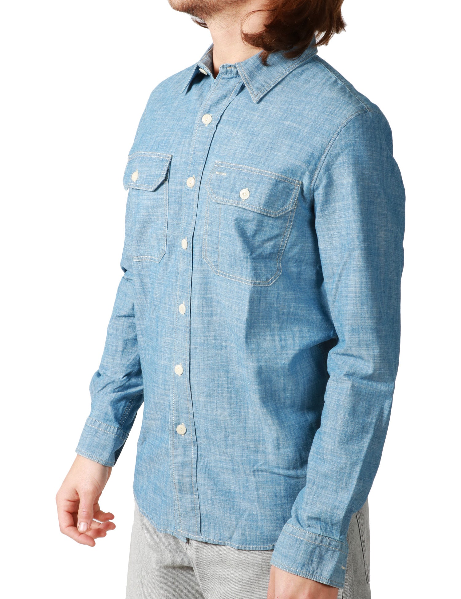 CAMICIA UOMO TELA GENOVA EMILIO BLUE CON TASCHE SUL PETTO 100% COTONE