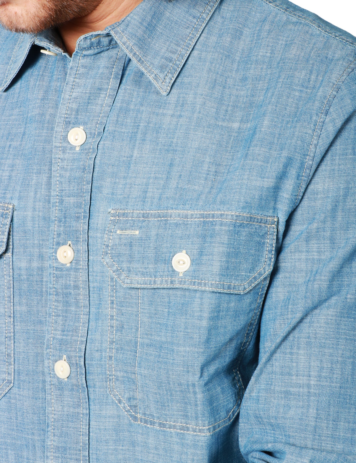 CAMICIA UOMO TELA GENOVA EMILIO BLUE CON TASCHE SUL PETTO 100% COTONE