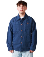CAMICIA OVER UOMO TELA GENOVA LEO BLU CON BOTTONI A CONTRASTO E TASCHE A TOPPA SUL PETTO