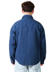 CAMICIA OVER UOMO TELA GENOVA LEO BLU CON BOTTONI A CONTRASTO E TASCHE A TOPPA SUL PETTO