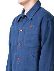 CAMICIA OVER UOMO TELA GENOVA LEO BLU CON BOTTONI A CONTRASTO E TASCHE A TOPPA SUL PETTO
