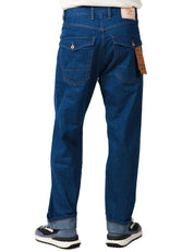 JEANS UOMO TELA GENOVA TIMOTEO BLU A GAMBA DRITTA, TASCHE POSTERIORI CON PATTA