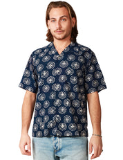 CAMICIA UOMO UNIVERSAL WORKS NAVY FANTASIA A MEZZA MANICA 100%