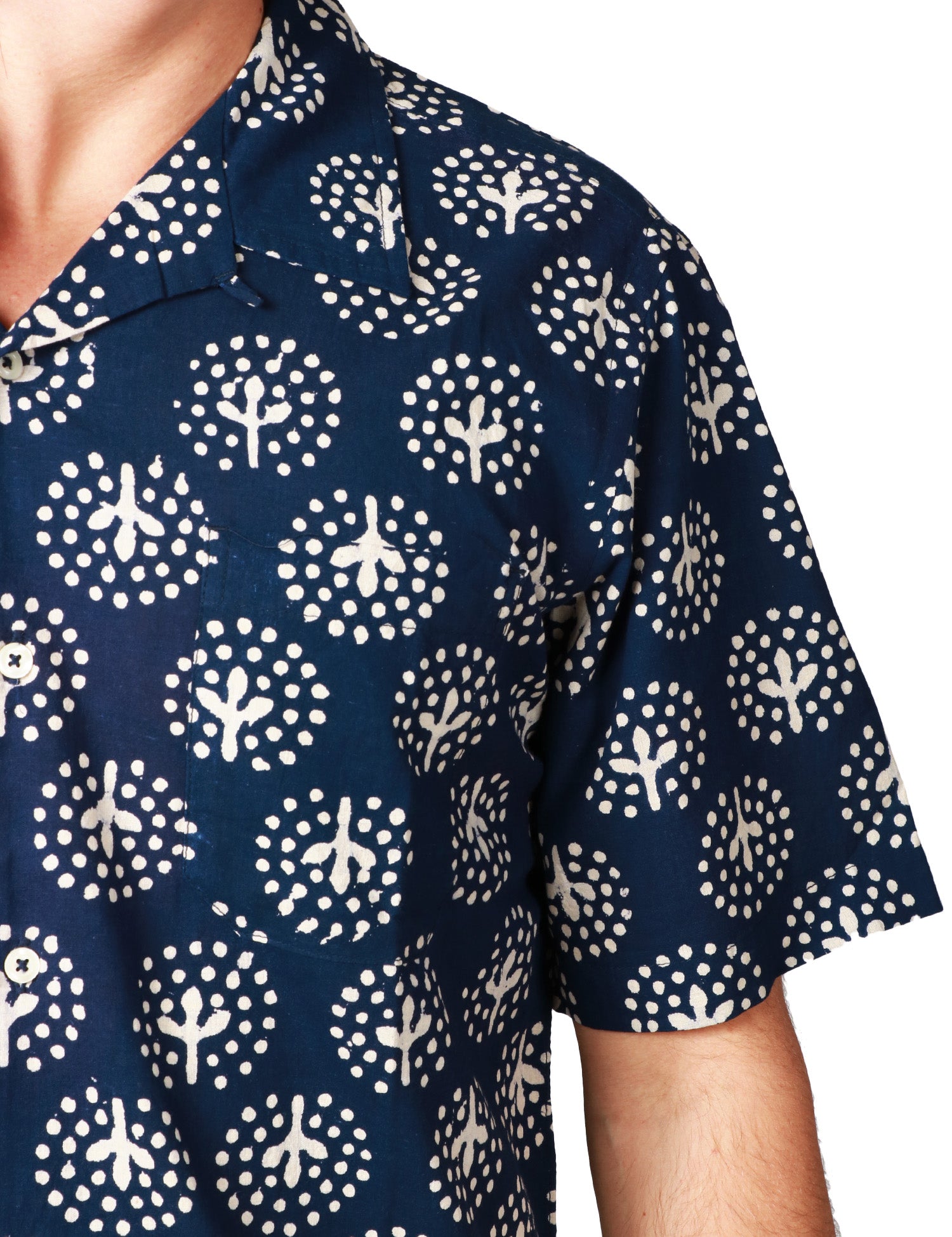 CAMICIA UOMO UNIVERSAL WORKS NAVY FANTASIA A MEZZA MANICA 100%