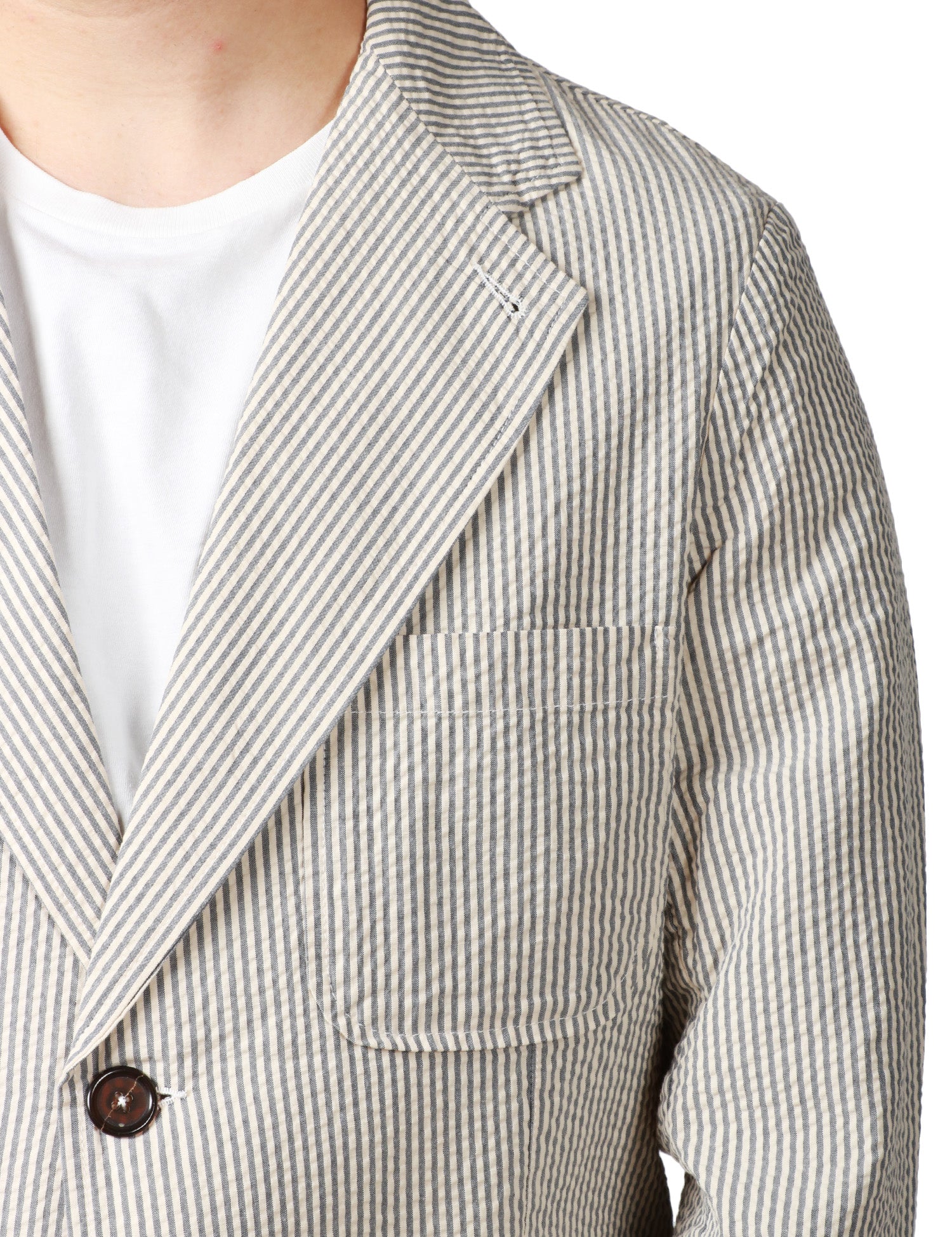 GIACCA UOMO UNIVERSAL WORKS GRIGIA A RIGHE MONOPETTO CON DUE BOTTONI