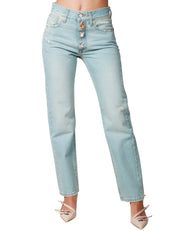 JEANS DONNA VICOLO DENIM CHIARO A GAMBA DRITTA CON BOTTONI GIOIELLO