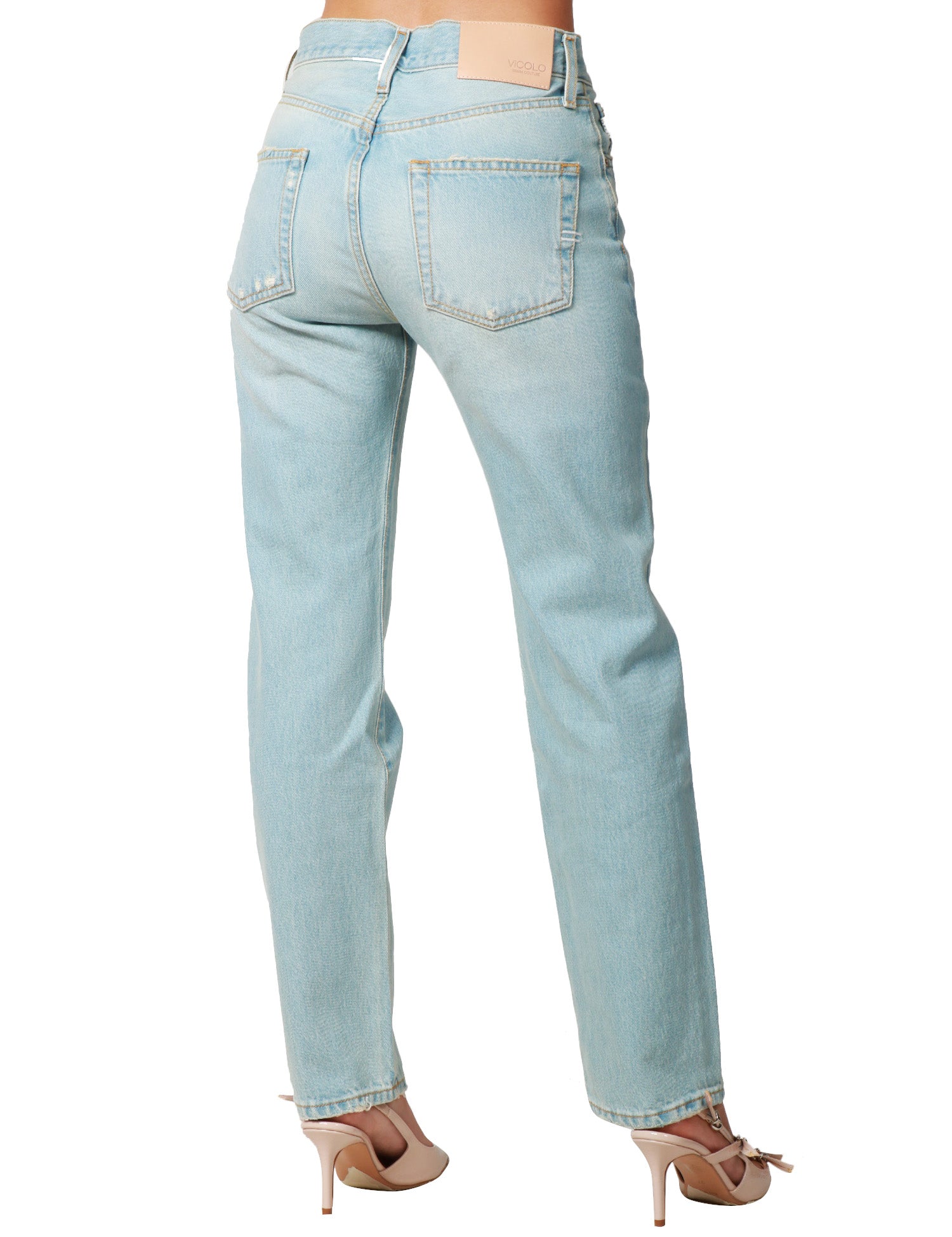JEANS DONNA VICOLO DENIM CHIARO A GAMBA DRITTA CON BOTTONI GIOIELLO