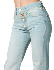 JEANS DONNA VICOLO DENIM CHIARO A GAMBA DRITTA CON BOTTONI GIOIELLO