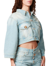 GIUBBOTTO DONNA VICOLO DENIM CHIARO CROPPED CON TASCHE DAVANTI E BOTTONI GIOIELLO