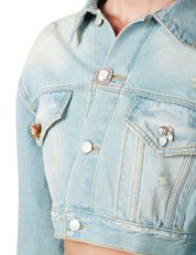 GIUBBOTTO DONNA VICOLO DENIM CHIARO CROPPED CON TASCHE DAVANTI E BOTTONI GIOIELLO