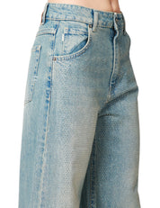 JEANS DONNA VICOLO LAVAGGIO CHIARO A PALAZZO CON STRASS ALL OVER DAVANTI