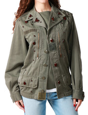 GIACCA DONNA VICOLO MILITARE CON PIETRE APPLICATE ED EFFETTO VINTAGE