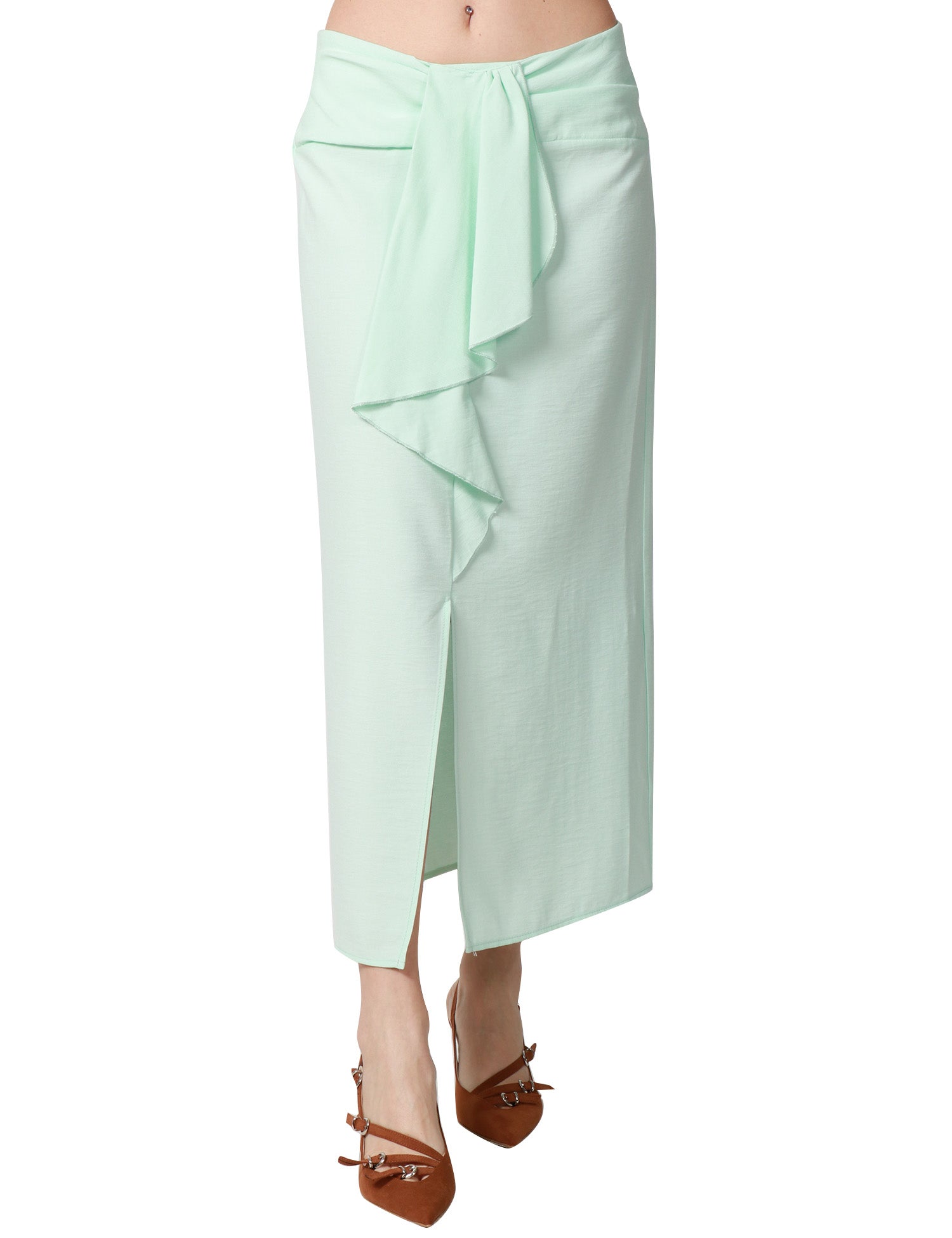 GONNA LONGUETTE VICOLO ACQUA CON ROUCHES LUNGA DAVANTI E SPACCO CENTRALE