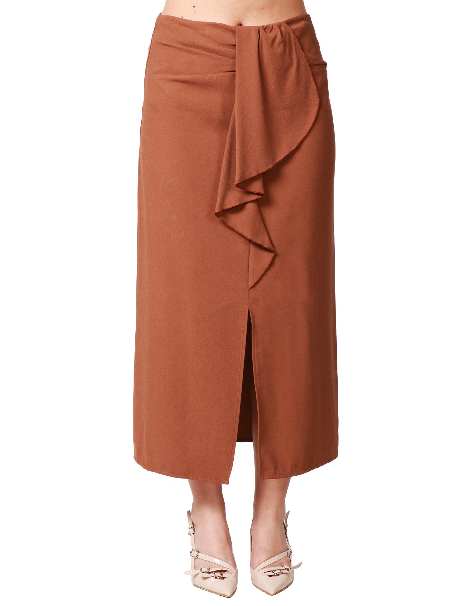 GONNA LONGUETTE VICOLO TABACCO CON ROUCHES LUNGA DAVANTI E SPACCO CENTRALE