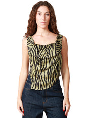 TOP DONNA WEILI ZHENH GREEN ANIMALIER CON SPALLINA LARGA E DRAPPEGGIO DAVANTI