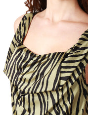 TOP DONNA WEILI ZHENH GREEN ANIMALIER CON SPALLINA LARGA E DRAPPEGGIO DAVANTI