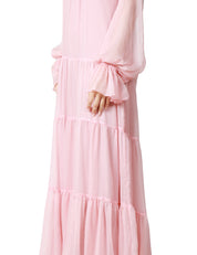 ABITO LUNGO WEILI ZHENG ROSA IN CHIFFON CON MAXI MANICHE A SBUFFO E SCOLLO SULLA SCHIENA
