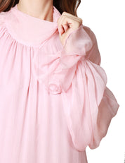 ABITO LUNGO WEILI ZHENG ROSA IN CHIFFON CON MAXI MANICHE A SBUFFO E SCOLLO SULLA SCHIENA