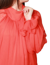 ABITO LUNGO WEILI ZHENG CORALLO IN CHIFFON CON MAXI MANICHE A SBUFFO E SCOLLO SULLA SCHIENA
