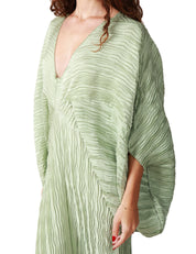 ABITO MIDI DONNA WEILI ZHENG VERDE PLISSETTATO CON MANICA LUNGA AMPIA