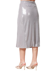 GONNA MIDI WEILI ZHENG SILVER CON PAILLETTES E SPACCO LATERALE