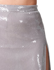 GONNA MIDI WEILI ZHENG SILVER CON PAILLETTES E SPACCO LATERALE