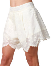 SHORTS DONNA WEILI ZHENG BIANCO RICAMATO IN MUSSOLA CON ORLO SFRANGIATO