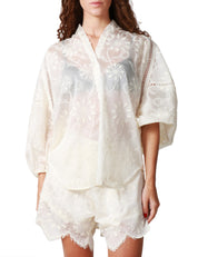 SHORTS DONNA WEILI ZHENG BIANCO RICAMATO IN MUSSOLA CON ORLO SFRANGIATO