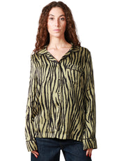 CAMICIA PIGIAMA DONNA WEILI ZHENG GREEN FANTASIA ANIMALIER CON TASCHINO