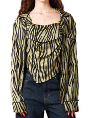 CAMICIA PIGIAMA DONNA WEILI ZHENG GREEN FANTASIA ANIMALIER CON TASCHINO