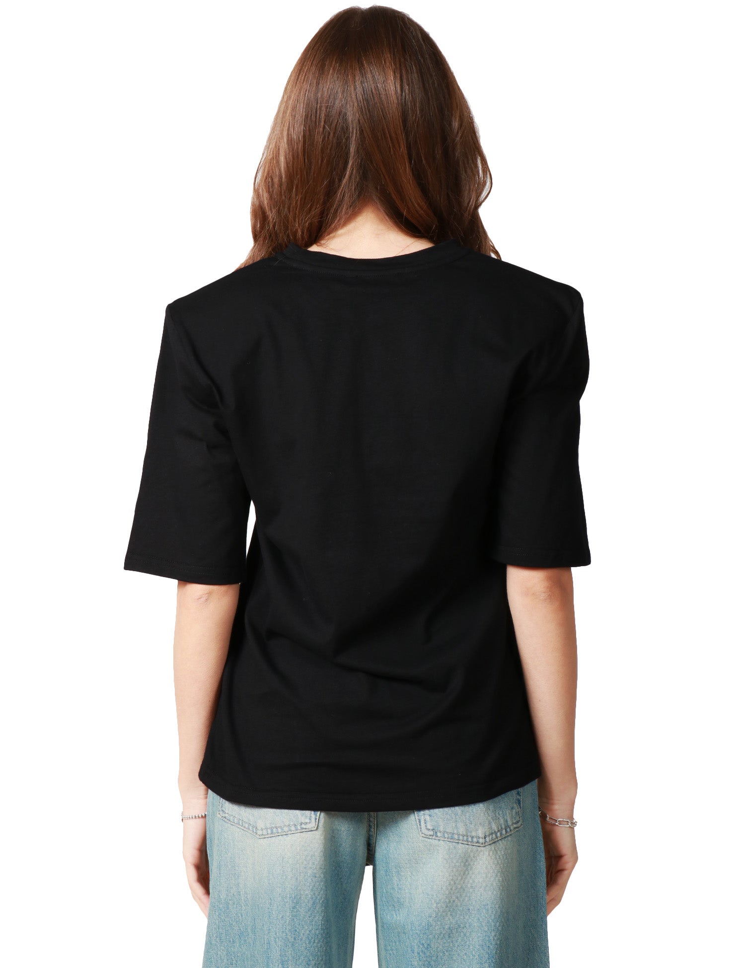 T-SHIRT DONNA WEILI ZHENG NERA GIROCOLLO CON SPALLINE IMBOTTITE