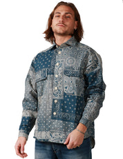 CAMICIA UOMO WHITE SAND DENIM STAMPA BANDANA CON TASCHE SUL PETTO