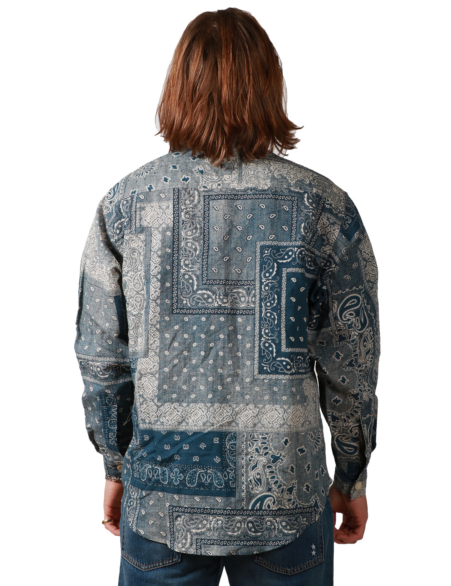 CAMICIA UOMO WHITE SAND DENIM STAMPA BANDANA CON TASCHE SUL PETTO