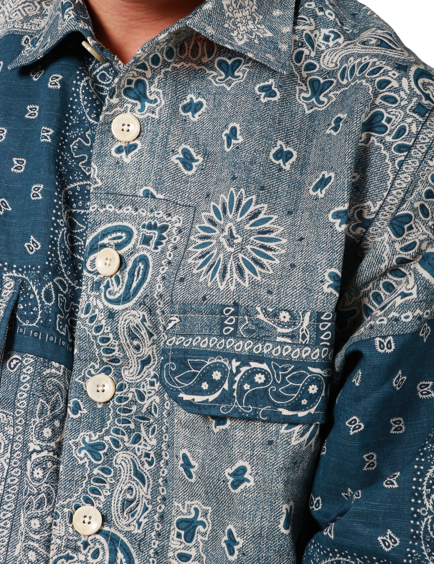 CAMICIA UOMO WHITE SAND DENIM STAMPA BANDANA CON TASCHE SUL PETTO