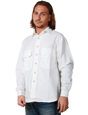 CAMICIA UOMO WHITE SAND BIANCA 100% COTONE CON TASCHE APPLICATE SUL PETTO