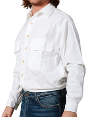 CAMICIA UOMO WHITE SAND BIANCA 100% COTONE CON TASCHE APPLICATE SUL PETTO