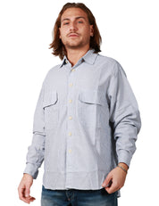 CAMICIA UOMO WHITE SAND BIANCO/BLU A RIGHE CON TASCHE SUL PETTO