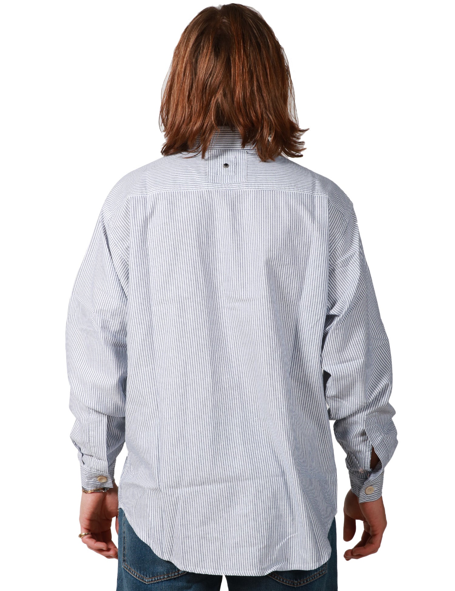 CAMICIA UOMO WHITE SAND BIANCO/BLU A RIGHE CON TASCHE SUL PETTO