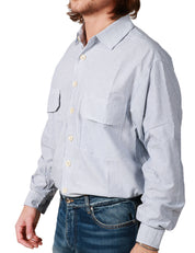 CAMICIA UOMO WHITE SAND BIANCO/BLU A RIGHE CON TASCHE SUL PETTO