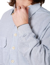 CAMICIA UOMO WHITE SAND BIANCO/BLU A RIGHE CON TASCHE SUL PETTO