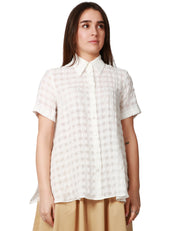 CAMICIA DONNA XACUS ANGYE BIANCA A MEZZA MANICA IN MISTO COTONE CON TRAMA A QUADRI